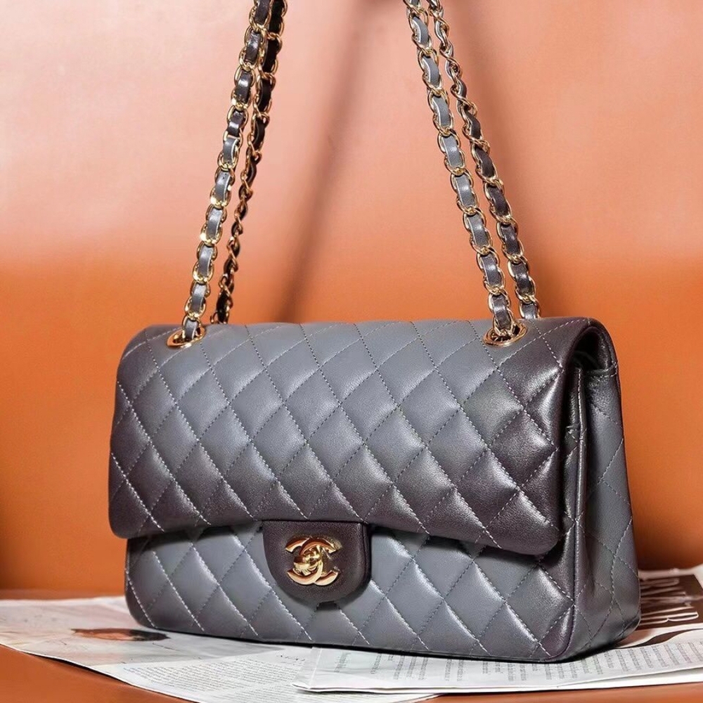 Chanel Gray Quilted Leather Shoulder Bag